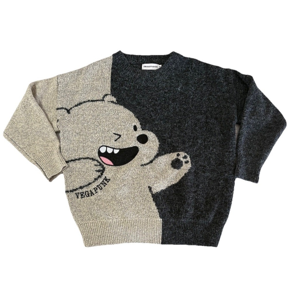 Vegapunk Retro Cartoon Bear Oversized Knit Sweater - Harajuku Y2K Style - Size